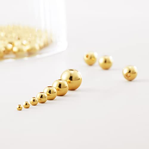 200pcs 4mm 14K Gold Plated Smooth Spacer Beads, Seamless Spacer Ball Beads for Necklace, Bracelet, Earring, Jewelry Making, Tarnish Resistant - size: 4mm-200pcs