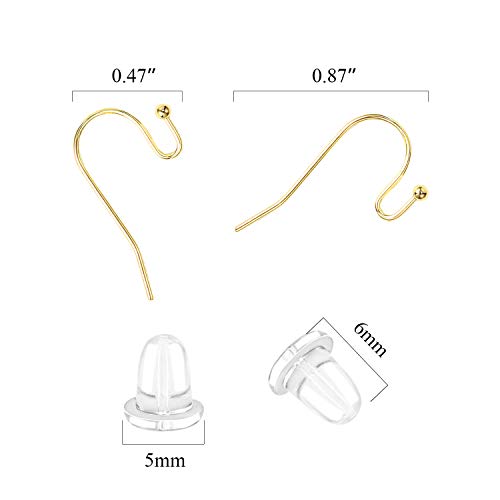 Earing Hooks 14K Gold Plated Hypoallergenic Ear Wires for Jewelry Making （200 PCS Earrings Hooks+200 PCS Earring Backs） - color: A-14K Gold