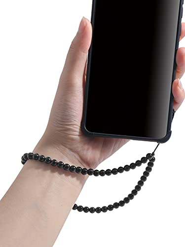 Semi-Precious Gem Stones Beaded Phone Charm Cell Phone Lanyard Wrist Strap Handmade Natural Gemstone Phone Chain string - color: Black Agate