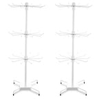 Lemecima 2 Pcs Rotating Jewelry Display Rack with Hooks Metal Earrings Display Stand for Selling Necklace (White, 3 Tires)
