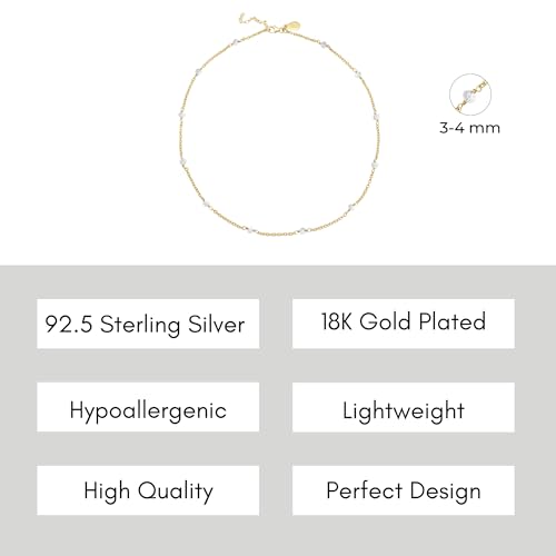 Dainty Gold Necklace for Women,Trendy 18k Gold Vermeil Sterling Silver Choker Necklace Thin Beaded Choker Necklaces Womens Simple Jewelry Gift for Valentines Day - color: April - Clear Quartz