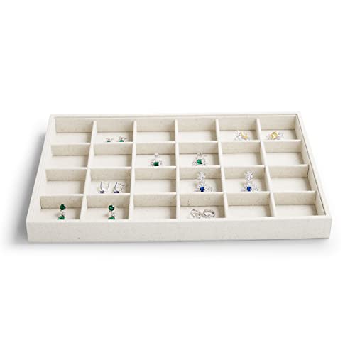 24 Girds Linen Jewelry Tray Earring Organizer Tray Ring Earrings Holder Jewelry Drawer Organizer Storage Display (White) - size: 24 Grid