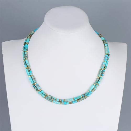 Elisheva Natural Stone Choker Necklace for Women, Boho Natural Emperor Jasper Stone Lace Agate Beaded Crystal Necklace, Gemstone Jewelry Gift for Her - style: 2 layered blue emperor stone