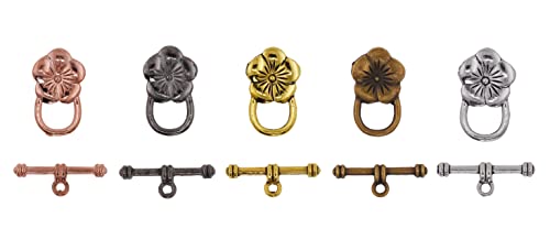 Mandala Crafts 120 Flower Toggle Clasps, Assorted T-Bar Jewelry Findings & Closures – Metal Fastener Hooks for DIY Necklace & Bracelet Making