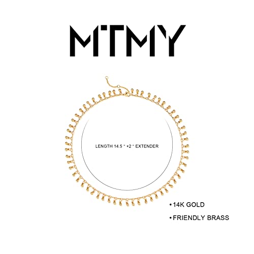 MTMY Beaded Necklaces for Women 14K Gold Plated Dainty Colorful Green/Rose Beaded Pearl Choker Necklace Delicate Boho Choker Necklace Jewelry Gift - style: Little bell beads