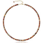 AGOT Beaded Gemstone Necklace for Women: Boho Bead Choker Natural Stone Necklaces - Handmade Jewelry for Summer Beach - color: Red