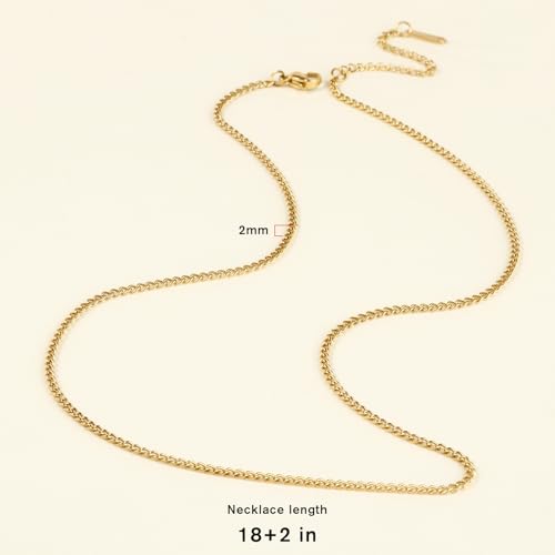 Cadikez 24PCS Gold Curb Chain Necklace Bulk, 2mm 18inch 18K Gold PVD Plated Stainless Steel Finished Flat Twisted Link Chains for Necklace Jewelry Making - color: 2.0mm Gold Color