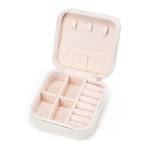 Mini Jewelry Travel Case,Small Jewelry Box,Traveling Jewelry Organizer,Portable Jewellery Storage Holder for Rings Earrings Necklace Bracelet Bangle Organizer Boxes for Girls Women(PU-White) - color: J1 - White