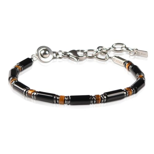 Men's Black Onyx Hematite Tiger Eye Chakra Beaded Gemstone Bracelet, Handmade Adjustable Dual Clasp 6.89-8.8 Inches, Comfort Fit Everyday Wear, Ideal Gift for Him