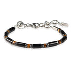 Men's Black Onyx Hematite Tiger Eye Chakra Beaded Gemstone Bracelet, Handmade Adjustable Dual Clasp 6.89-8.8 Inches, Comfort Fit Everyday Wear, Ideal Gift for Him
