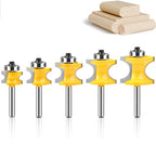 5PCS Bullnose Beading Router Bits with 1/4-Inch Shank Carbide-Tipped Corner Beading Bits Set Radius:1/4",3/8",1/2",5/8",3/4"
