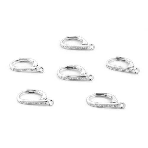 Sterling Silver Leverback Earring Hooks, 6Pcs Hypoallergenic Earring Hooks French Huggie Hoop with Zirconia 925 Sterling Silver Findings Leverback Dangle Ear Hook Replacement Set Making Supplies - color: 6PCS_Silver