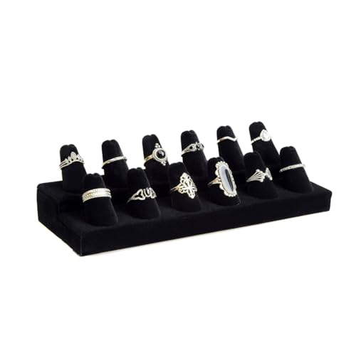 Novel Box Black Velvet Jewelry 12 Rings Finger Display Stand 8.25x3.25x2.5 Inches with Square Base - Ring Holder Organizer Stand for Selling or Personal Use - Display Stands for Rings - color: 12 Ring Finger, size: Black Velvet