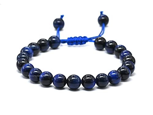 Amazing Gemstone Blue Tiger Eye Star Bracelet for Women Men's Gifts - Protection Healing Crystal Bracelet - 8mm Gemstone Beaded Adjustable Bracelet Pulseras Para Hombres Mujer Stocking Stuffers - color: Blue Tiger Eye (Star)