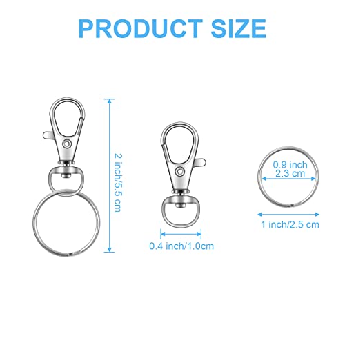 70PCS Swivel Snap Hooks with Key Rings, Metal Lobster Claw Clasp, Keychain Rings for Crafts 1.25inch/32mm - color: silver, size: 32mm