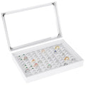 KUKUVR 100 Slots Ring Earring Holder Display Case, Velvet Jewelry Ring Earring Storage Organizer Box Tray with Clear Lid for Women And Selling Show (White) - color: White