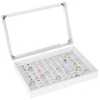 KUKUVR 100 Slots Ring Earring Holder Display Case, Velvet Jewelry Ring Earring Storage Organizer Box Tray with Clear Lid for Women And Selling Show (White) - color: White