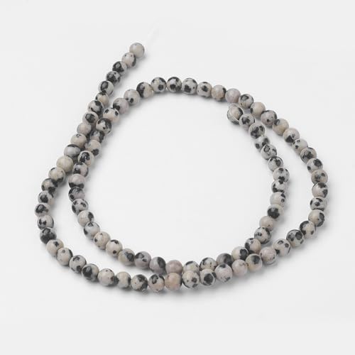 85Pcs Natural Dalmatian Jasper Beads 4mm Round Gemstone Beads Smooth Stone Loose Bead for DIY Bracelets Necklace Earrings Jewelry Making - color: Natural Dalmatian Jasper, size: 4mm