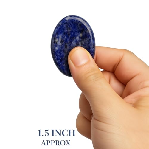 Sodalite Worry Stone – Natural Thumb Palm Stone for Mental Clarity, Focus & Emotional Balance – Pocket Crystal for Meditation & Calm - color: Sodalite