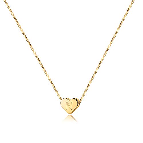 Turandoss Mothers Day Gifts for Mom Wife - Dainty 14K Gold Plated Heart Initial A-Z Pendant Letter Heart Necklace Birthday Mothers Day Gifts for Women Girls - style: N