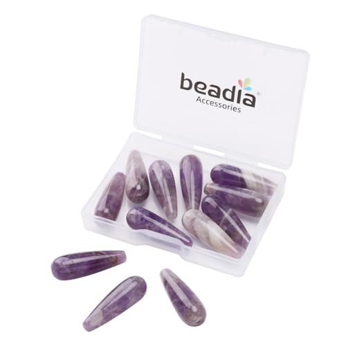 BEADIA Natural Amethyst Teardrop Stone Beads 10x30mm 12pcs Dangle Earring Charm for DIY Jewelry Making - color: Amethyst