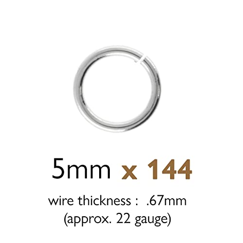 The Beadsmith Open Jump Rings – 5mm, Silver Plated, 22-Gauge (0.67mm) Wire Thickness, 144 Pieces – Findings for Making Keychains, Charms, Chain Mail and Body Jewelry - color: Silver, size: 5mm - 19 Gauge