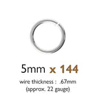 The Beadsmith Open Jump Rings – 5mm, Silver Plated, 22-Gauge (0.67mm) Wire Thickness, 144 Pieces – Findings for Making Keychains, Charms, Chain Mail and Body Jewelry - color: Silver, size: 5mm - 19 Gauge