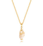 Natural Seashell Shell Scallop Pendant Choker Necklace Adjustable 18K Gold Plated Cable Chain Handmade Jewelry for Women Girls - style: Conch