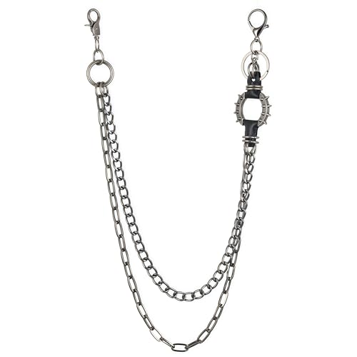 Layered Punk Pants Chain for Men Women, Gothic Hip Hop Jean Chain Wallet Chain Biker Trouser Chain, Goth Emo Fashion Keychain Accessories - color: 2L-Spike Chain