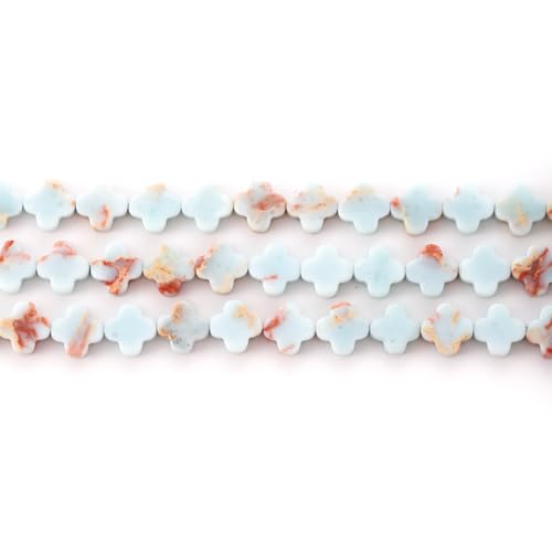 8mm Natural Azure Imperial Jasper Gemstone Faceted Clovers Beads Four-Leaf Spacer Loose Beads for DIY Jewelry Making Beads - color: Azure Imperial Jasper