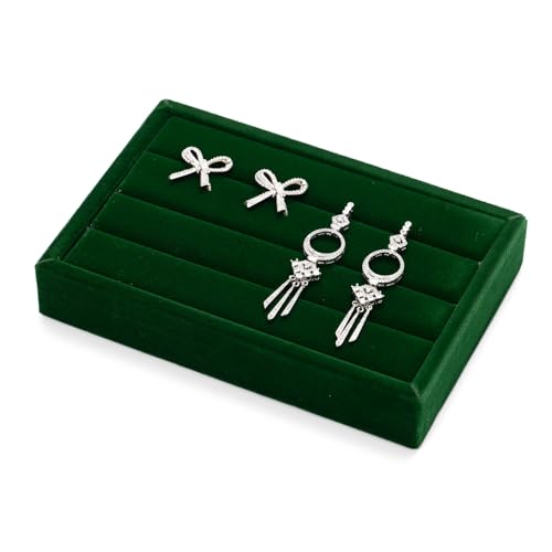 Oirlv 3 Slots Velvet Small Ring Organizer Earrings Trays Showcase Display Storage Insert Holder for Jewelry Box, Drawer, Dresser(Green,M) - color: Green, size: （Green,M）