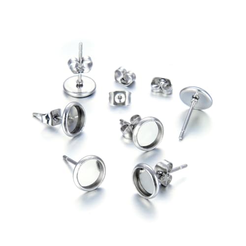 100pcs Adabele 304 Grade Surgical Stainless Steel Hypoallergenic Earring Post Bezel Cup Tray Blank Setting 100 Earnut Backs for 10mm Cabochon Resin DIY Earrings Jewelry Making SJF7-10 - size: 10mm (0.39 inch)