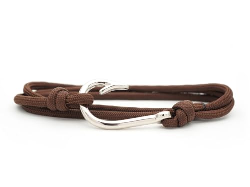 CRAFTMEMORE Fish Hook Pendant Bracelet - Made with 550 Military Paracord, Adjustable Bracelet & Anklet - color: Brown