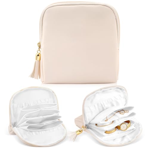 Small Jewelry Travel Case Jewelry Pouch Bags Jewelry Case with Zipper Soft Velvet Organizer Storage Bag for Necklaces Bracelets Earrings Travel Essentials Gifts for Men Women (Cream White) - color: A-Cream White