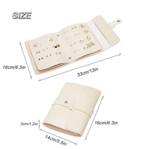 LAKE OF FIRE Earring Holder Organizer with Foldable Book Design Jewelry Book Organizer, Portable Pu Leather Travel Earring Case(Beige) - color: Beige