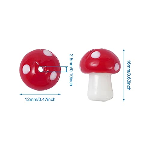 Cheriswelry 25pcs/Strand Mushroom Handmade Lampwork Beads Red Glass Loose Spacer Beads Cute Mini Mushroom Charms 16x12mm for DIY Craft Bracelet Earring Necklace Jewelry Making Hole: 1.8mm - color: Mushroom-Red