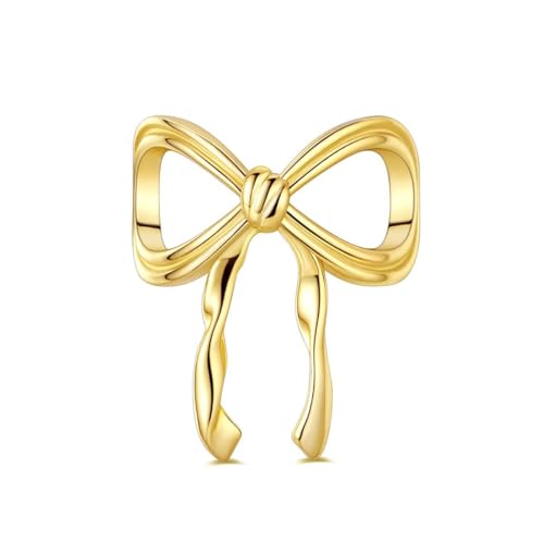 LAZA 925 Sterling Silver Charm for Bracelet Necklace Dangle Love Mom Butterfly Party Charm Beads Pendants DIY Jewelry for Women - color: Bow Tie（Gold）