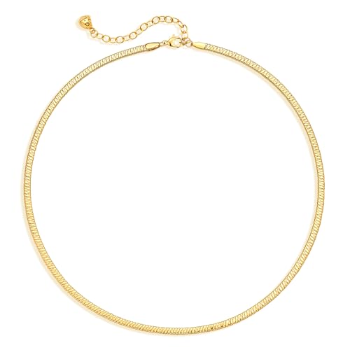 Dremmy Studios Dainty Gold Choker Necklace for Women 14K Gold Plated Coin Disc Figaro Layered Beaded Flat Mariner Sideways Cross Wishbone Link Clavicle Necklaces - style: 3.0mm Snake Chain