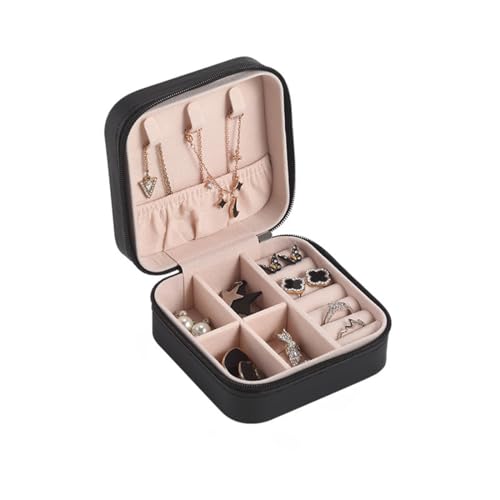 Portable Jewelry Organizer Box - Travel Storage Case for Earrings, Necklaces, Rings, Bracelets | Compact & Durable(Black) - color: Black