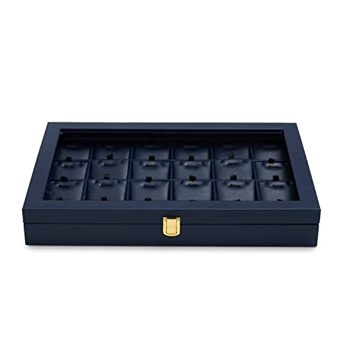 Oirlv Premium Blue Leather Jewelry Tray with 24 Grid Removable Jewelry Cards Jewelry Organizer Box with Transparent Acrylic Lid Necklace Pendant Display Case - color: Blue, size: 24 Gird with Inserts