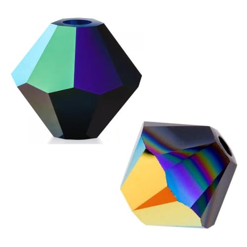 100pcs Authentic Preciosa 3mm (0.12 Inch) Small Faceted Bicone Crystal Loose Beads Jet Black AB Compatible with Swarovski Elements Crystals for Jewelry Making Pre-B340 - color: Jet AB, size: 3mm (0.12 Inch) - 100pcs
