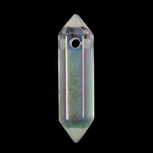 Aqua Aura Clear Quartz 32mm Natural Gemstone Hexagonal Wand Jewelry Making Crystal Pointed Chakra Reiki Healing Beads 2mm Hole Drilled(Pack of 10) - color: Aqua Aura Clear Quartz