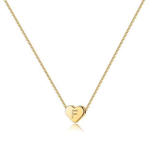 Turandoss Mothers Day Gifts for Mom Wife - Dainty 14K Gold Plated Heart Initial A-Z Pendant Letter Heart Necklace Birthday Mothers Day Gifts for Women Girls - style: F