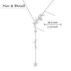 Long Necklace Sterling Silver Larait Bar Y Lariat Long Chain Drop Adjustable Necklace Gift for Her, 30" - style: Long Leaf Necklace