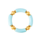 LALAPPLE Gold Plated Beaded Acrylic Bamboo Tube Bangle Bracelets for Women, Colorful Chunky Curved Tube With Gold Plated Pieces Beads Stretch Bracelet Friendship Summer Beach Jewelry - color: C-Sky Blue