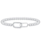 Mothers Day Gifts - Beaded Bracelets for Women 14K Silver Gold Plated Stretch Handmade Ball Bracelets Cute Charm Bracelet Dainty Stackable Cross Heart Bow Wave CZ Circle Trendy Jewelry Easter Gifts - color: zirconia-square-silver