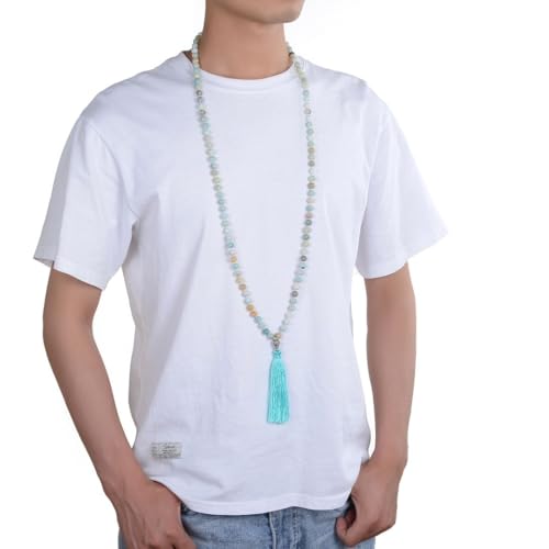Adabele Premium 108 Mala Beads Malas Necklace - Natural Healing Gemstone Tibetan Buddhist Japa Prayer Meditation Reiki Chakra Stone Quartz Rock Women Men Jewelry - style: Multi-Color Amazonite
