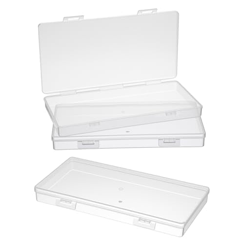 3pcs Mini Plastic Storage Box with Hinged Lid, 6.5x3.3in Clear Rectangle Dustproof Organizer Case Small Clear Plastic Storage Containers Box for Jewelry, Beads, Crafts, Game Pieces, Business Cards