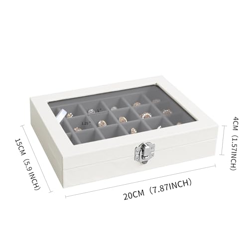 Wudygirl 24 Grid Jewelry Organizer Small Jewelry Box Velvet Earring Holder Organizer for Women Ring Holder Display for Drawer Jewelry Case Earring Organizer with Lid Jewelry Storage (Gray) - style: White Gray 24 Grid