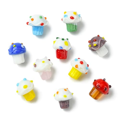 DanLingJewelry 10Pcs Colorful Ice Cream Bumpy Lampwork Glass Beads 3D Imitation Cupcake Sweet Food Beads for Jewelry Making Bracelets